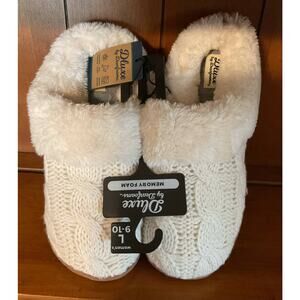 NWT Dluxe Dearfoam Memory Foam Cream Knit & Faux Fur Trim Slippers Size L (9/10)